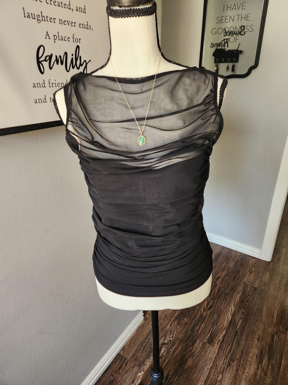 Abercrombie Black Sheer Ruched Sleeveless Top
